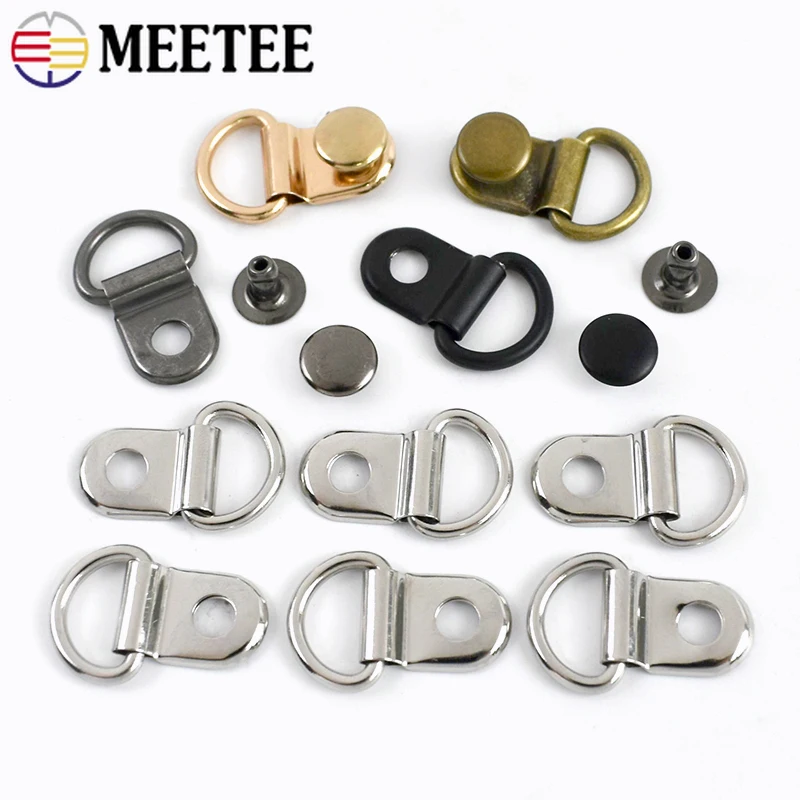 

30/50/100Sets 9x14mm Metal D Ring Lace Hooks for Boots Shoes Side Clip Buckle with Rivets Connector Leather Craft Repair DIY Kit