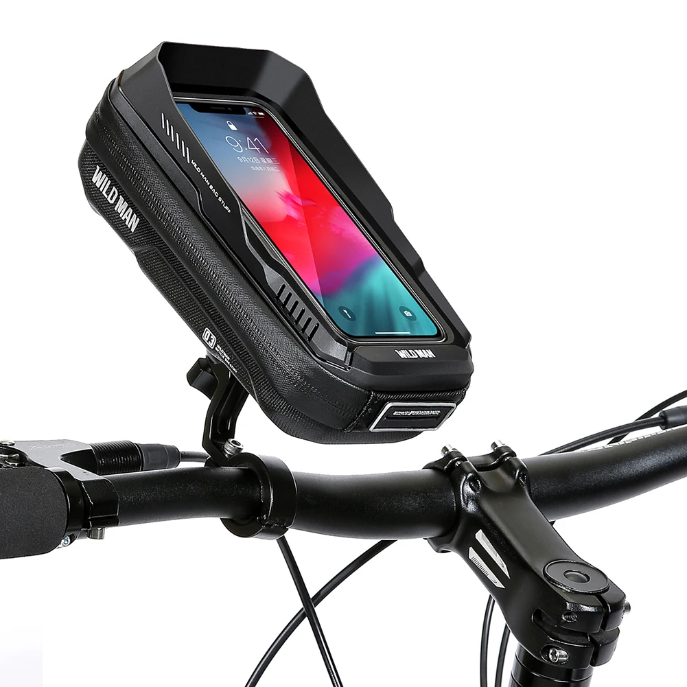 WILD MAN Handlebar Phone Holder Bag Touch Screen Mountain Bike Hard Shell Handlebar Bag Quick Release for MTB Bike Motorcycle