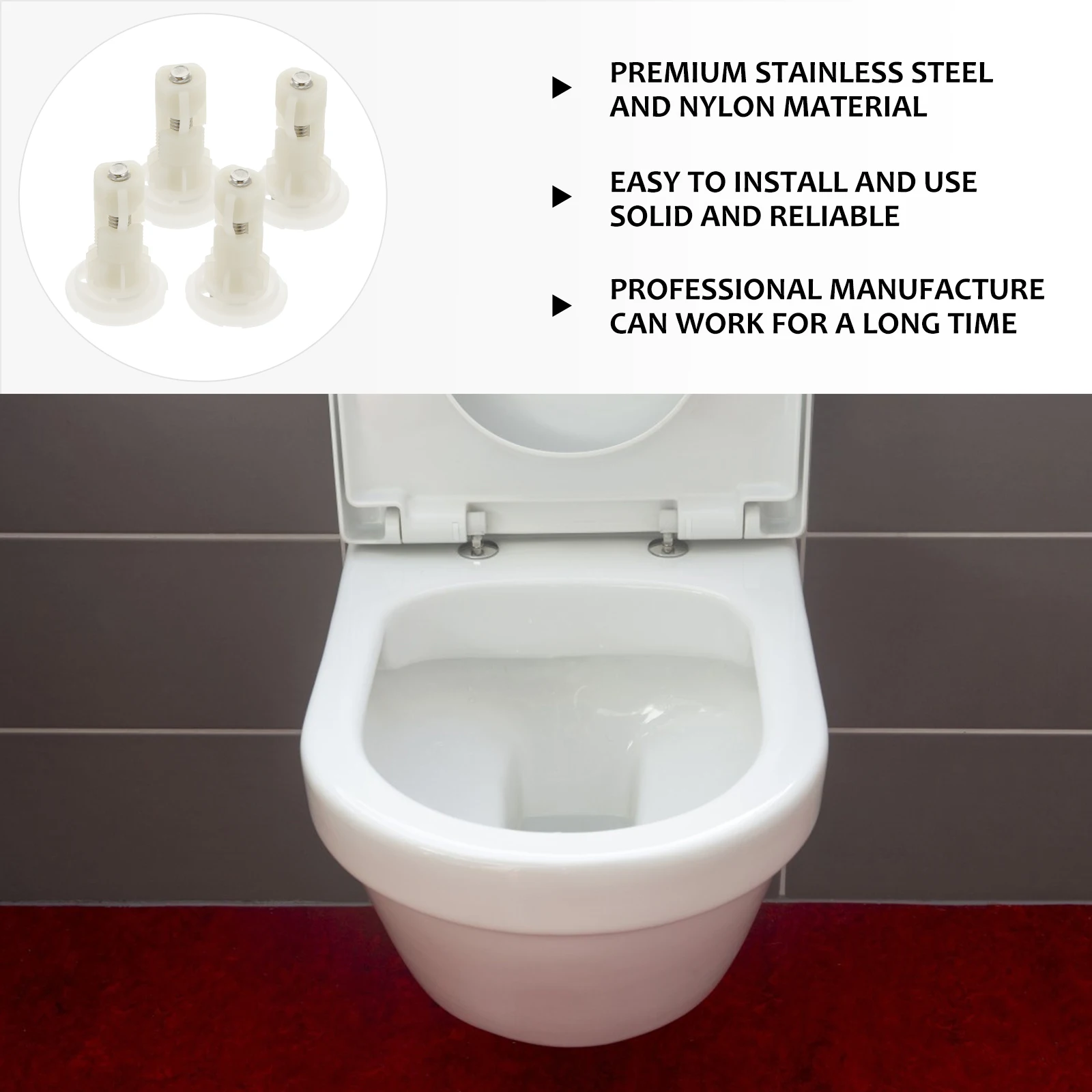 

2 Sets Toilet Cover Expansion Screws Stainless Steel Nylon Hinge Nut Plate Fixing Parts Universal Fits Most Standard Toilet Lid