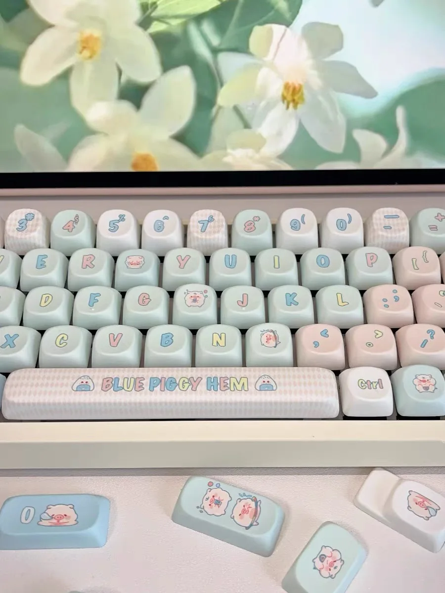 140 Keys SOA Chalk pig Cute Keycaps for KeyCap Square Thermal Sublimation Alice Mechanical Keyboard 2.25 U 2.75U Split Spacebar