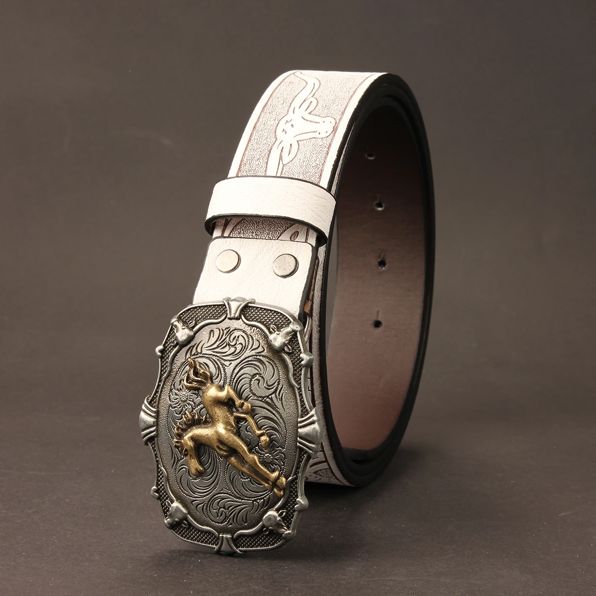 Western Cowboy Style Vintage Casual Belt - Horse Carved Buckle & Bohemian Print, Perfect for Daily Commute & Dating Outfits belt