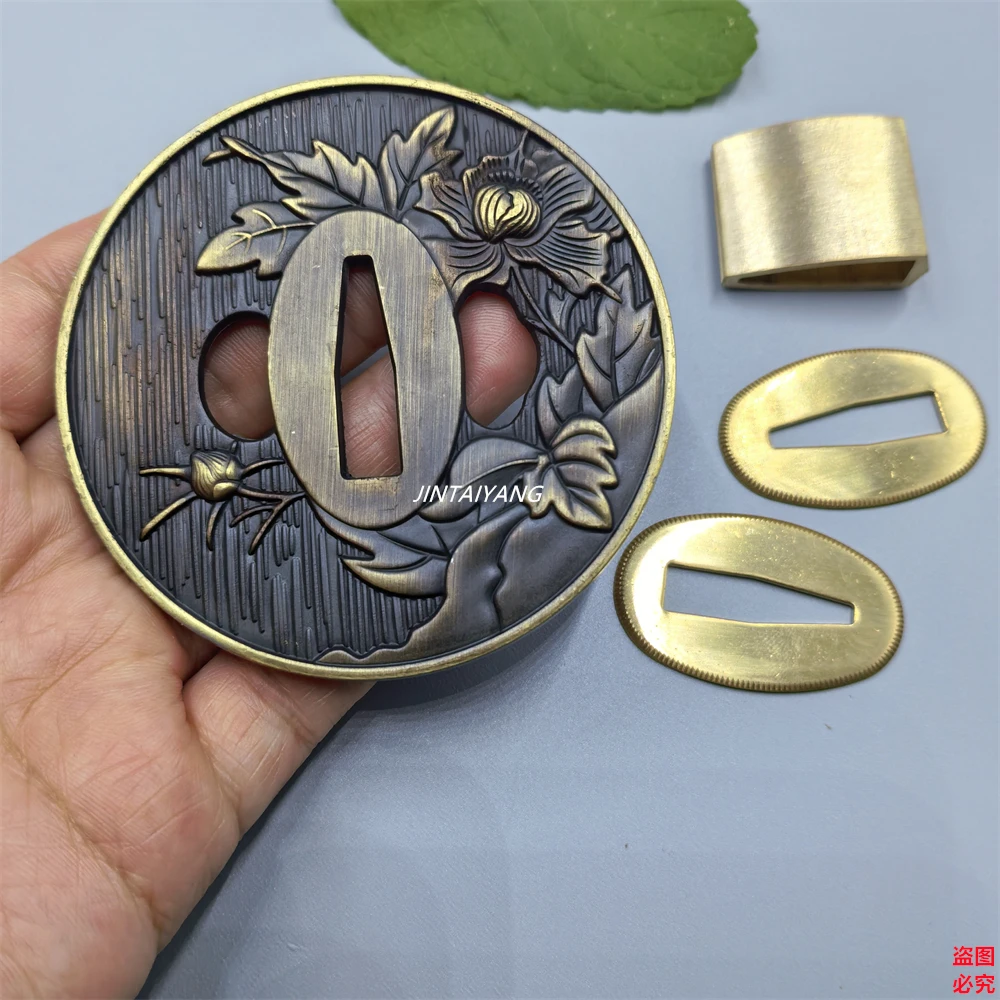 Nice Alloy Flower Tsuba Guard Brass Habaki Seppas Fittings For Japan Sword Katana HandGuard Accessories