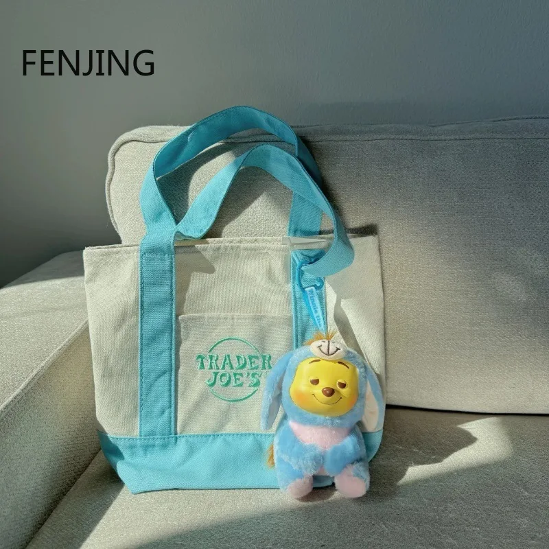 حقيبة تسوق قماشية عصرية، حقيبة يد بخياطة ملونة، حقيبة كتف بسيطة وناعمة ومريحة، حقيبة غداء للتخزين صديقة للبيئة #3