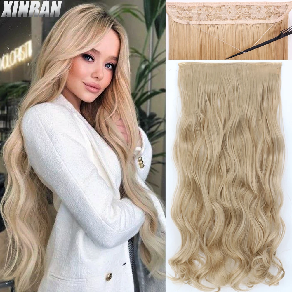 

Synthetic No Clip Hair Extensions 80cm Long Wavy Hair Fish Line Invisible Wire Extensions HairPiece Black Blonde Hairstyle