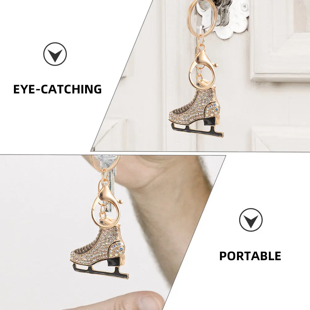 2Pcs Ice Skate Charm Keychains Rhinestone Metal Key Rings Perfect Bag Pendant Backpack Decor Fashion Key Chain Gifts