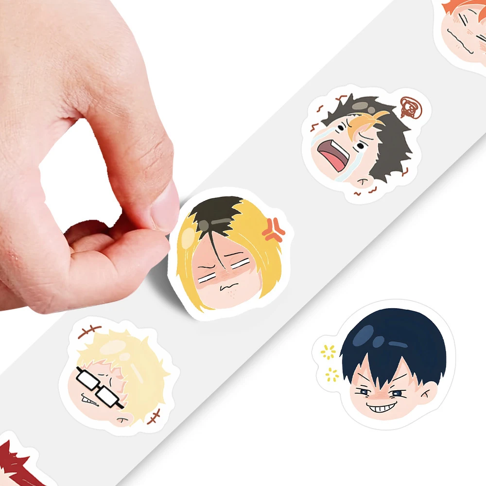 500pcs/roll Haikyuu!! Anime Sealing Stickers Cute Hinata Shoyo Cartoon Decals Toy Notebook Guitar Phone Kid Reward Sticker Gift