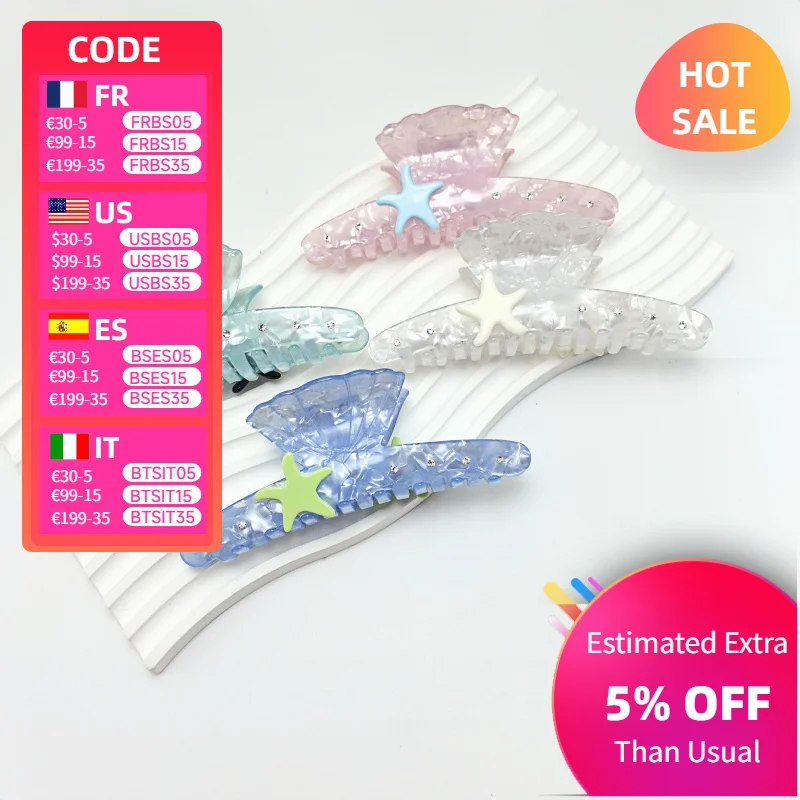 

Ocean Series Starfish Hair Claw Seashell Shark claw Seashell Shape grab Hair Accessory for Women Sea Star Hair Clips 헤어핀 성인