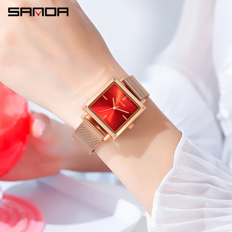 砂-女性用スクエアスポーツウォッチ,レザーストラップ,アナログ,クォーツ,腕時計,ビッグダイヤル,ヴィンテージ,エレガント,女性用,ファッショナブル,1068