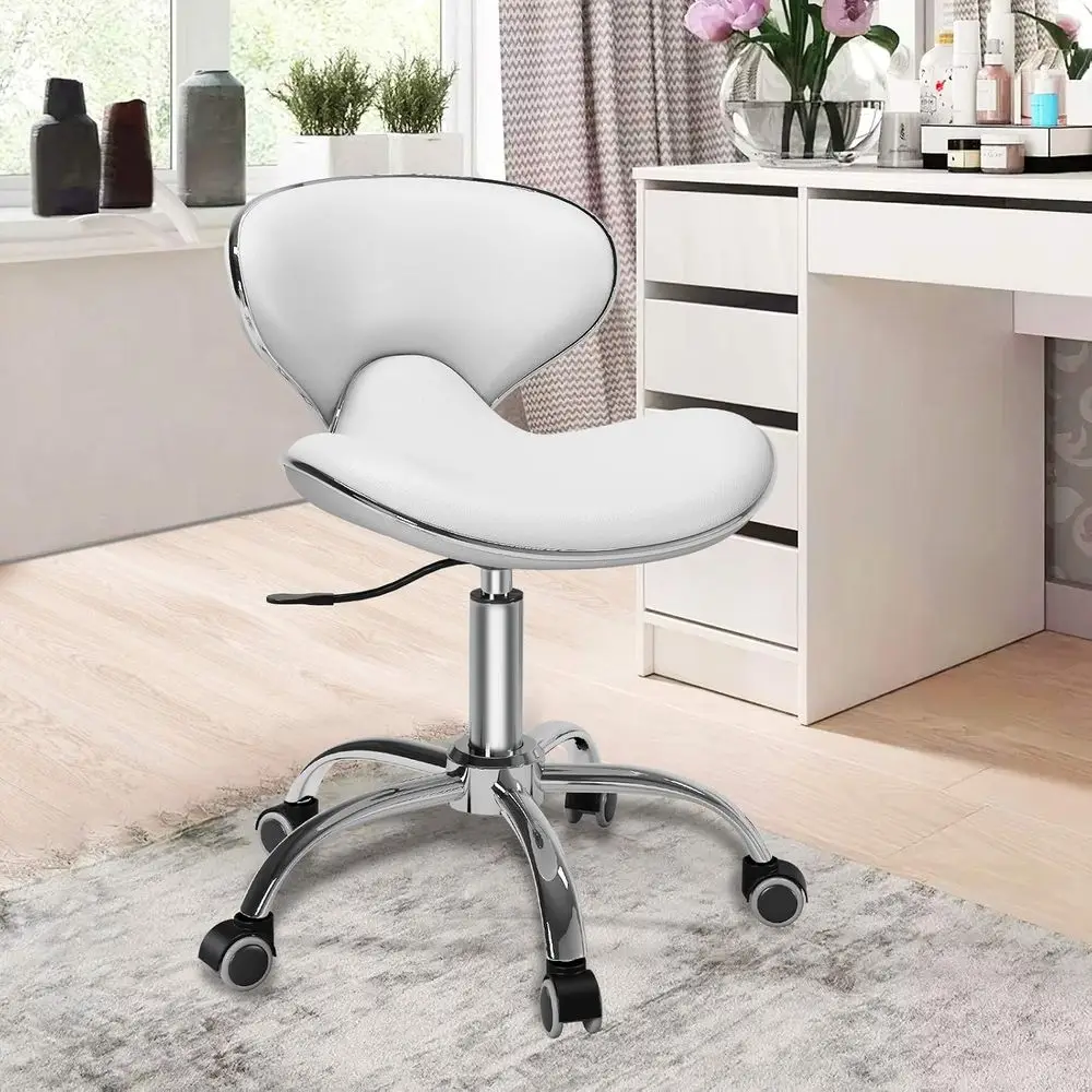 Heavy-Duty 360 Swivel Rolling Stool with Backrest, Suitable for Medical, Salon, and Tattoo Use, White, 400lbs Capacity