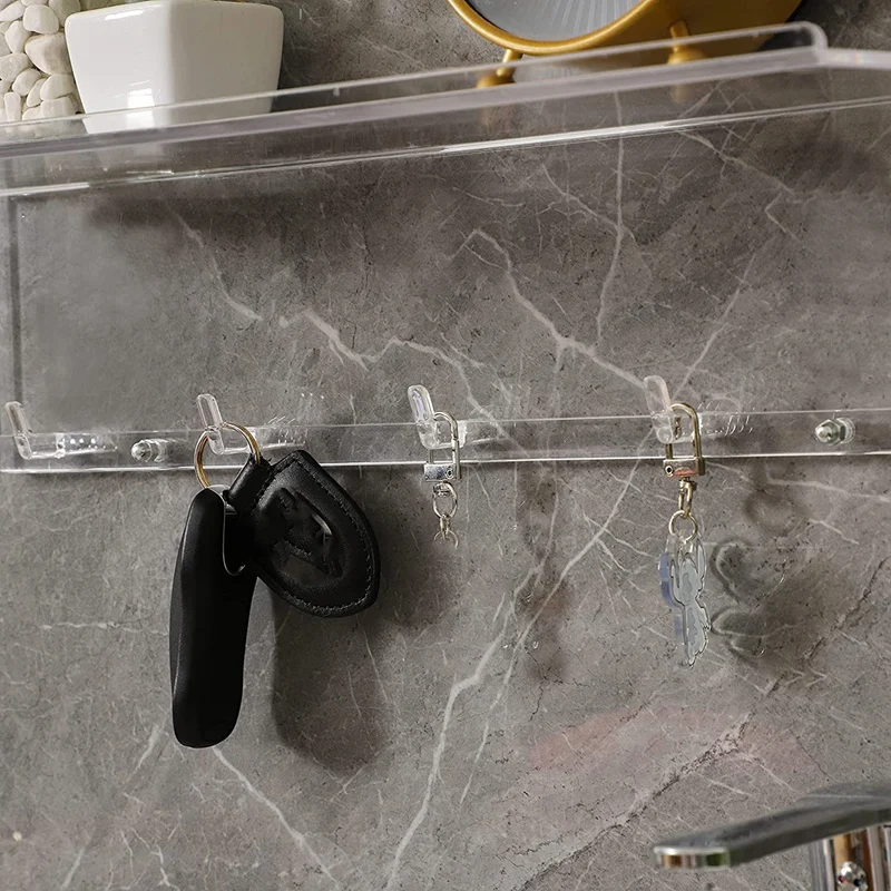 Clear Floating Shelves Display LED,2 PCS Decorative Wall Storage Shelves With Detachable Towel Hooks