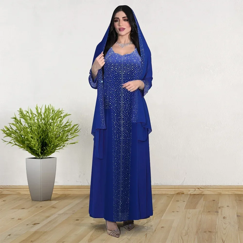 Eid Morocco Party Dress Women Muslim Abaya Diamond Ramadan Chiffon Dubai Abayas Kaftan Elegant Robe Vestidos Turkey Gown 2025