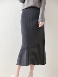 Nieuwe Vrouwen 100% Merinowollen Rok Fishtail Lange Rok Herfst Winter Kantoor Dame Zachte Kasjmier Slanke Rok Zeemeermin Wollen Jurk