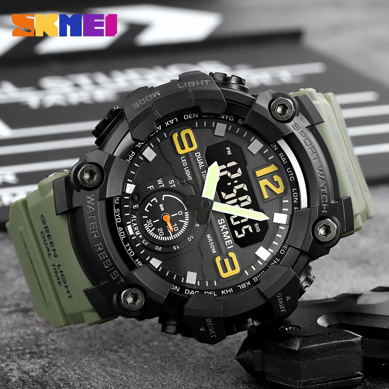 SKMEI Brand Sport Watch Men Luxury 3 Time Led Light Electronic Watches Fashion Military Wristwatch Sports Clock For Man 2022