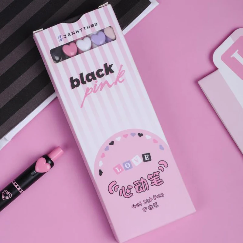 5Pcs Mode Drücken Gel Stift Nette Unterschrift Stift Süße Herz Taste Schreiben Stifte Büro Liefert Student Schreibwaren Geschenke