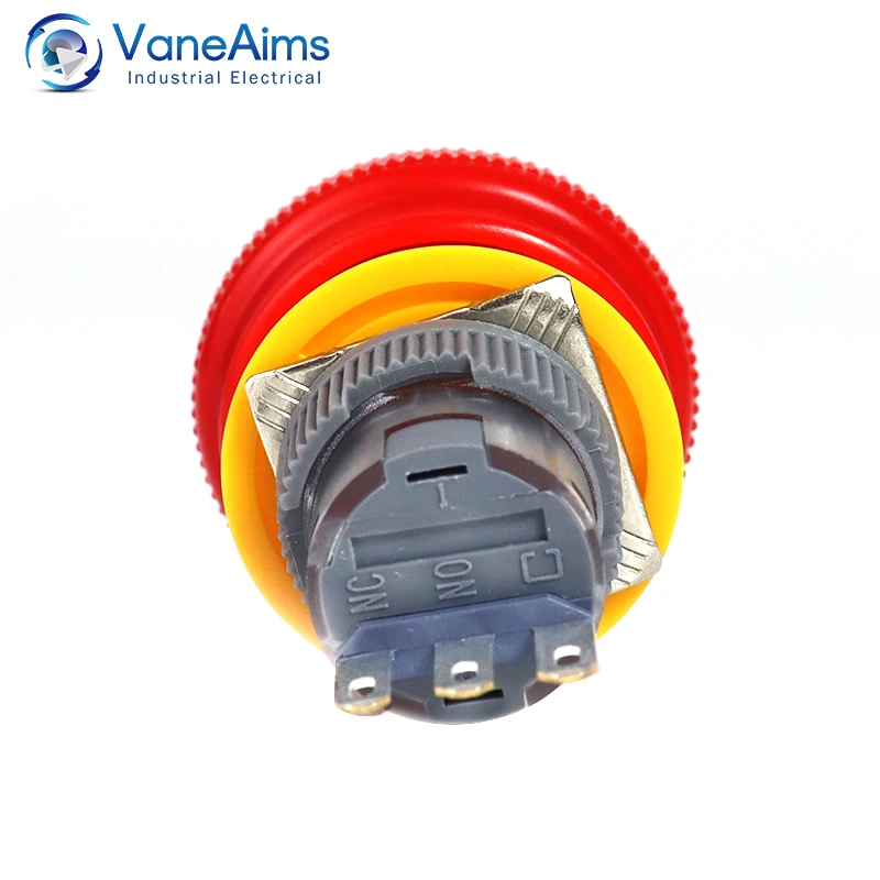 16mm Plastic Emergency Stop Switch VaneAims 1NO1NC Latching Self-locked Red Mushroom Head Push button switch Electrical Control