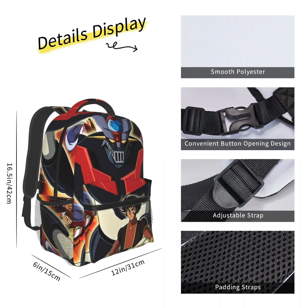 Imagem -03 - Grandes Mazinger z Mochilas Ufo Robô Casual Impressão Estudante Bolsa de Escola do Homem para Mulheres Bolsas de Viagem Portátil Daypack