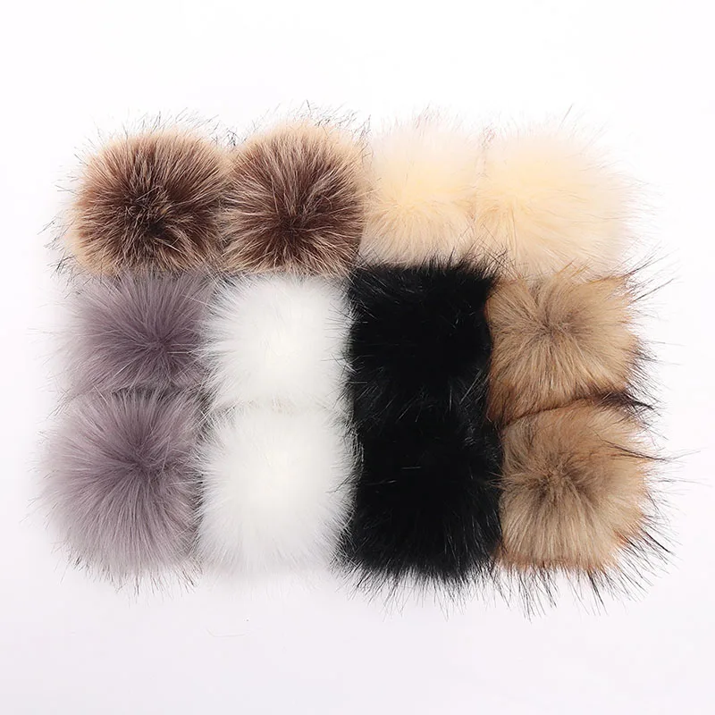 12cm Colorful White Faux Fox Pompoms Luxury Fur Balls For Knitted Hat Cap Winter Beanies Real Fur Pom Poms Bulk 19 Colors