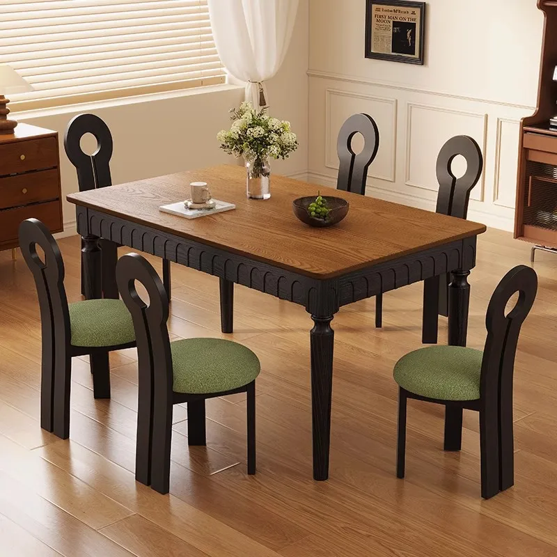 

Customizable French-Style Minimalist Rectangular Solid Wood Dining Table and Chairs Set for Home or Hotel-Apartment Use