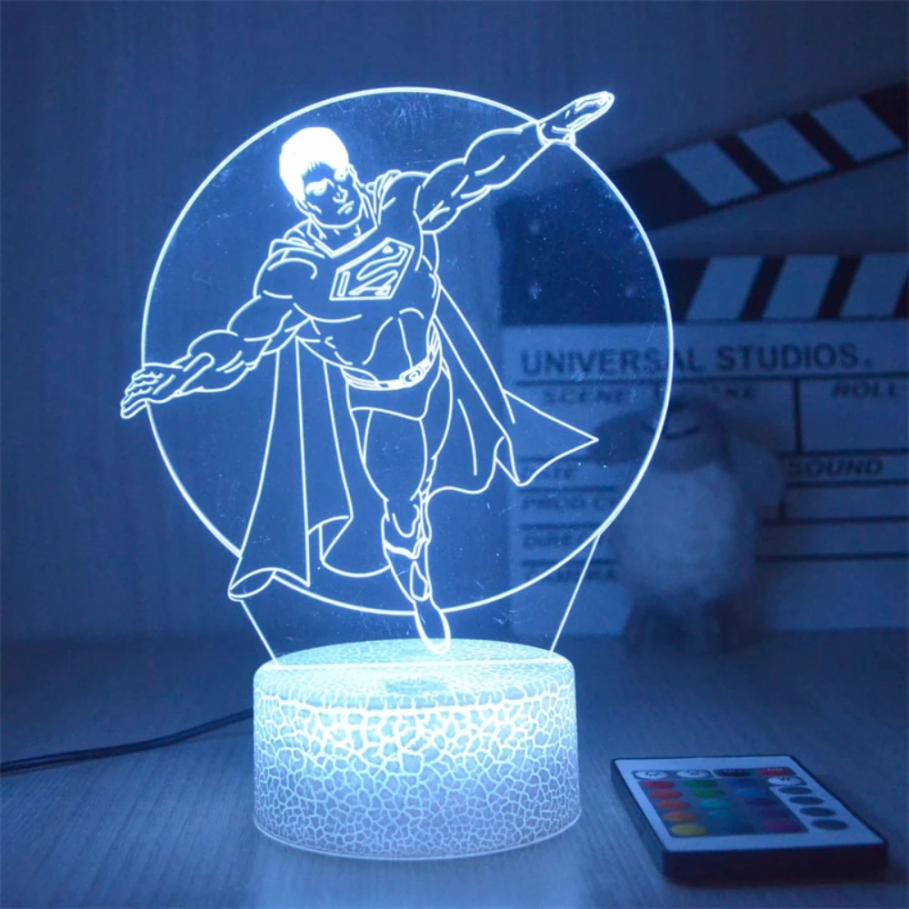 Super Hero Anime 3D Night Light para Crianças, Homem de Ferro, Luzes LED, Decorações do quarto, Presente de Natal, Decoração do quarto