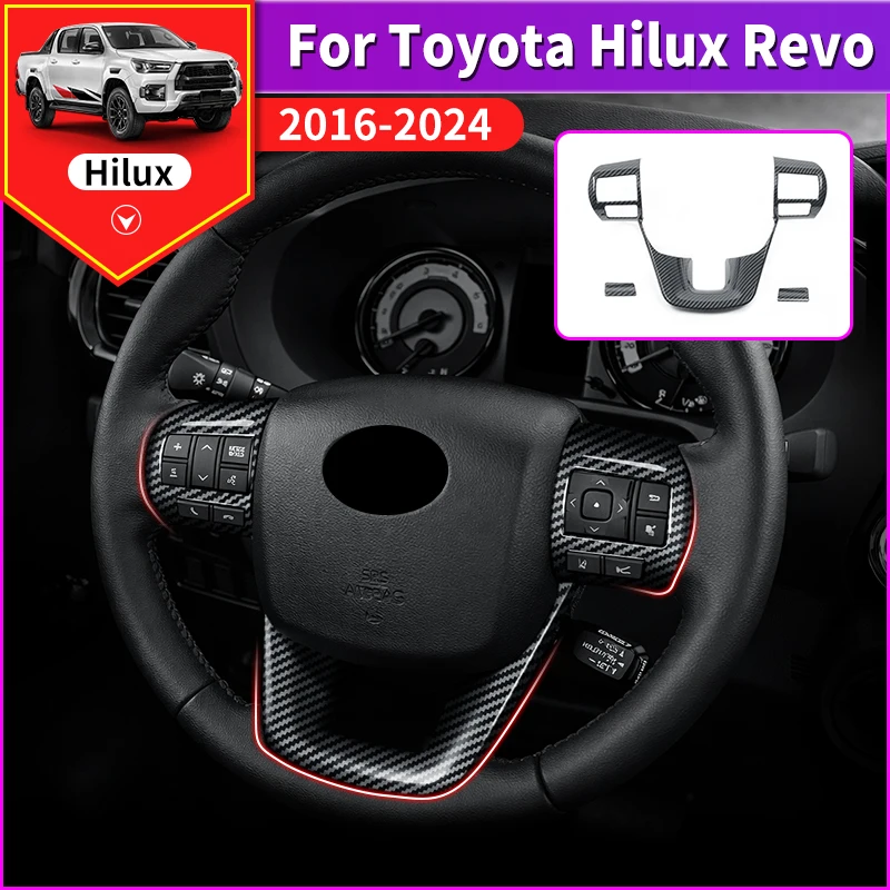 

For Toyota 2024 2016Hilux Revo Steering Wheel Decorative Frame Trim Carbon Fiber Pattern ABS Interior protection Accessories