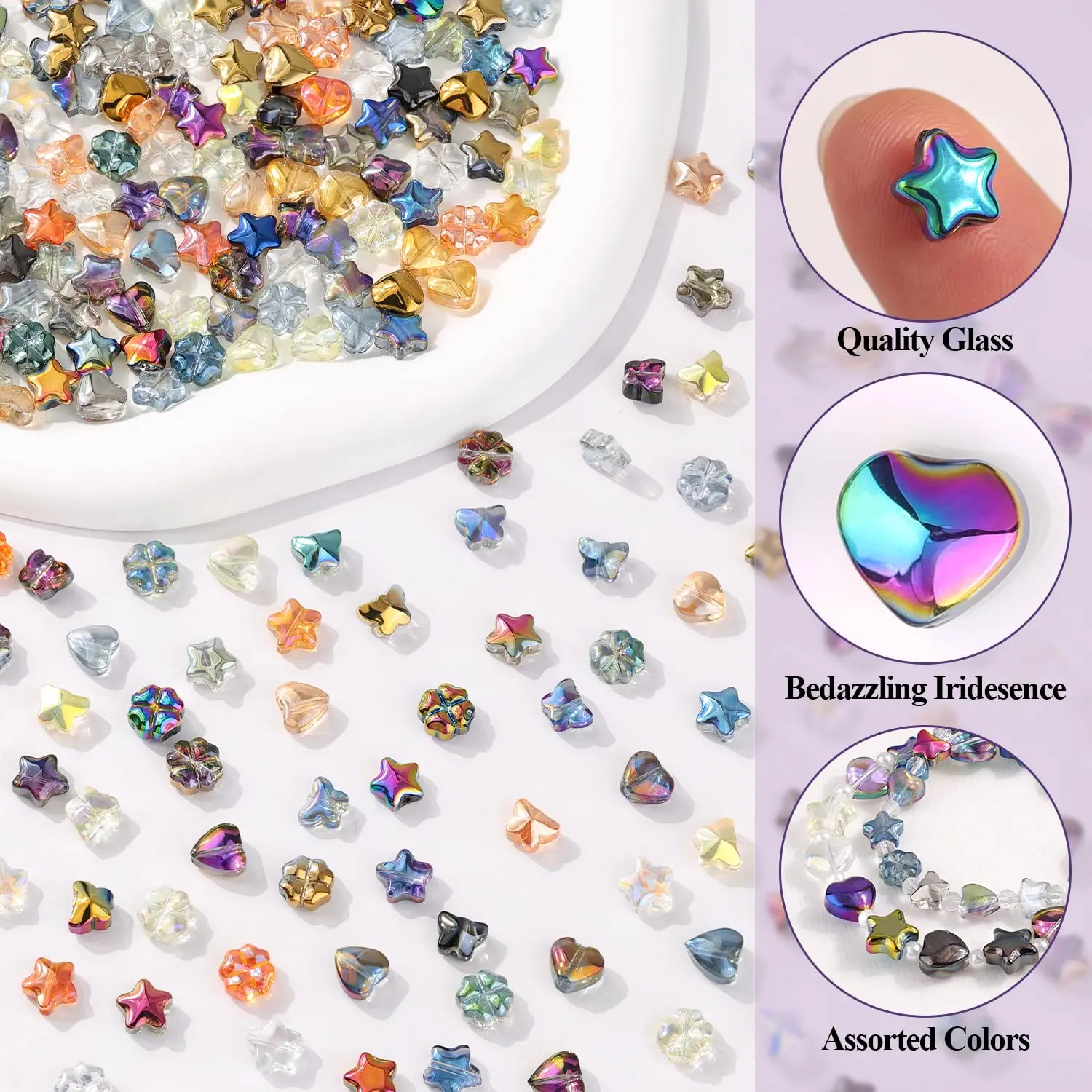 50Pcs 8mm Mixed Glass Beads Star Heart Butterfly Flower Loose Beads for DIY Necklace Bracelet Earring Jewelry Making Crafting image 3