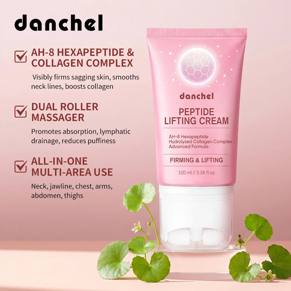 AH-8 Peptide Lifting Neck Cream Double Roller Massager Smooth Neck Lines Moisturizing Lifting Brighten Even Skin Tone Neck Cream