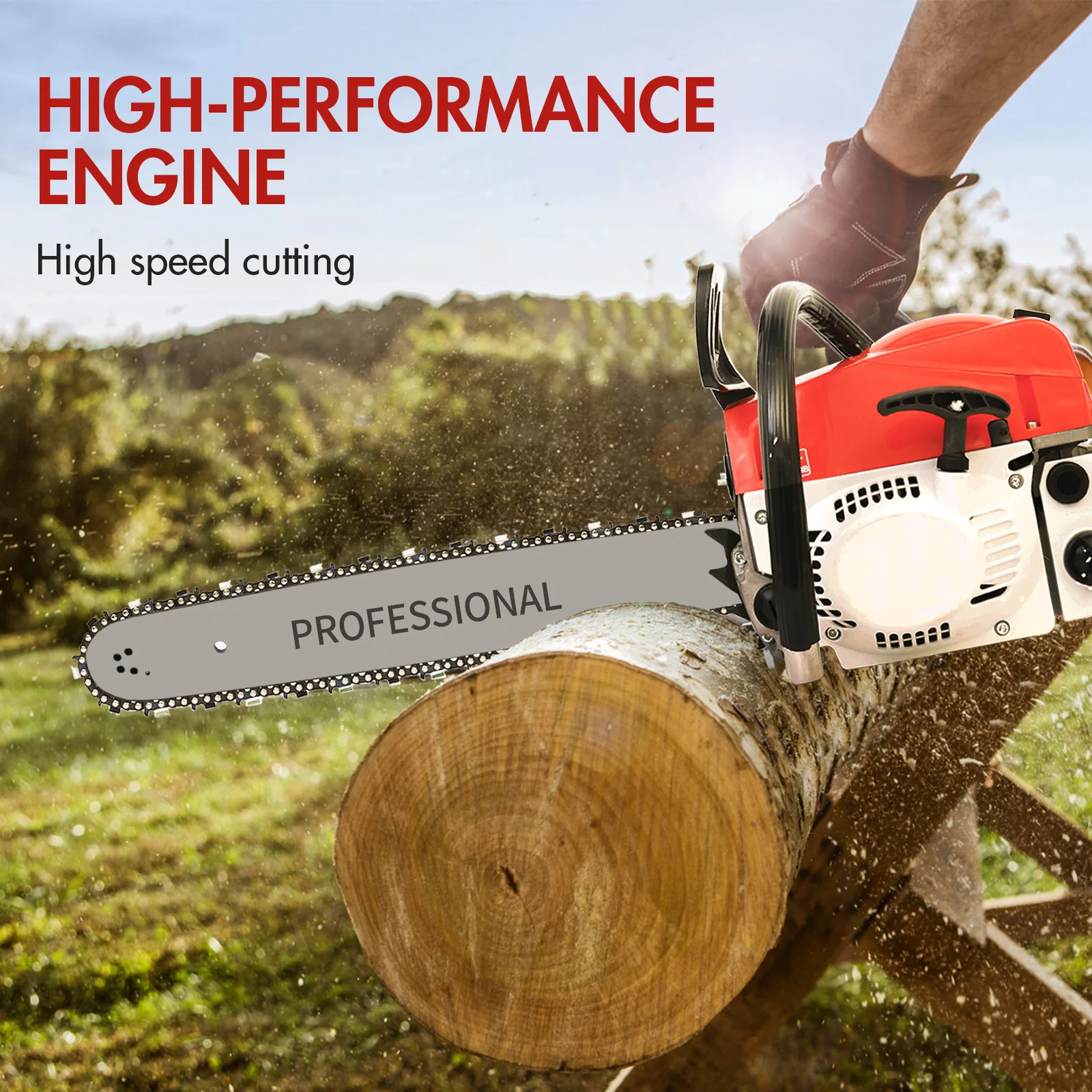 52CC 20 Inch Cordless Gasoline Chainsaw Portable 2-Stroke High Speed for Farm/Garden/Ranch/Heavy-Duty Wood Cutting