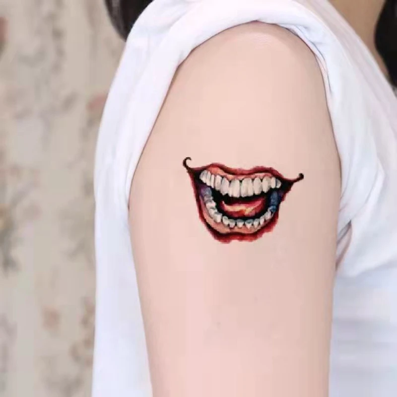 Clown Smiley Tattoo Sticker Devil Smile Waterproof Temporary Men Women Grimace Big Mouth Art Fake Tattoo on The Back of The Hand