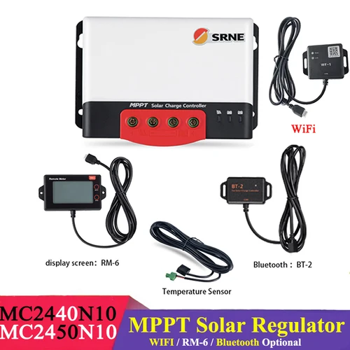 SRNE MPPT 50A 40A 30A 20A 12V24V controlador de carga Solar regulador Solar Max 100V PV entrada WIFI opcional para Gel plomo litio