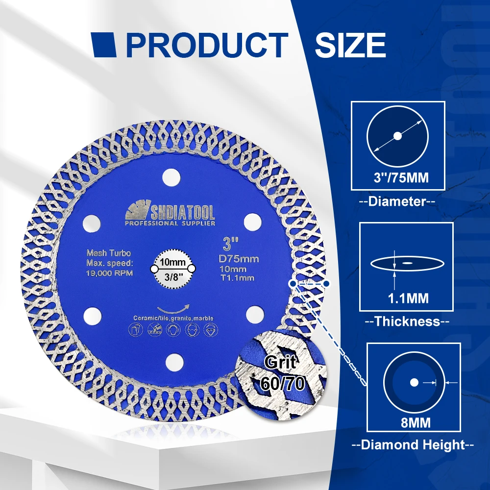 Imagem -04 - Shdiatool Polegadas x Disco de Corte de Malha Lâmina de Serra de Diamante Furo 10 mm Mini Placa Cortador de Telha Porcelana Mármore Quartzo 75 mm Ferramenta Manual
