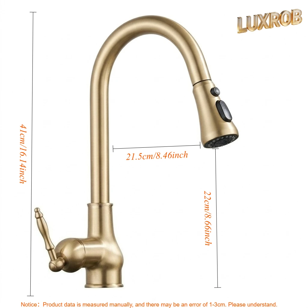 2026 Articulated Faucet Kitchen Sink Mixer Tap Only Antique Bronze Pull Out Crane 3 in 1 Water Hot Cold With Sprayer Accessory image 6