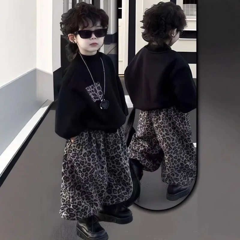 

Autumn Korean Version of Boys and Girls with The Same Leopard Print Suit 2025 New Baby Trend Suit Parent-child Clothing