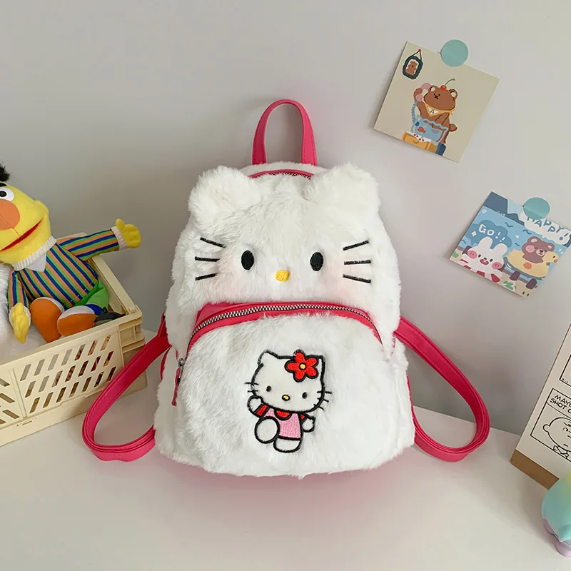 [Hot-Sale] Hello Kitty Plush Backpack Cartoon Fashion 3D Mini Women\'s Backpack Large Capacity Toy Cute Schoolbag High Quality