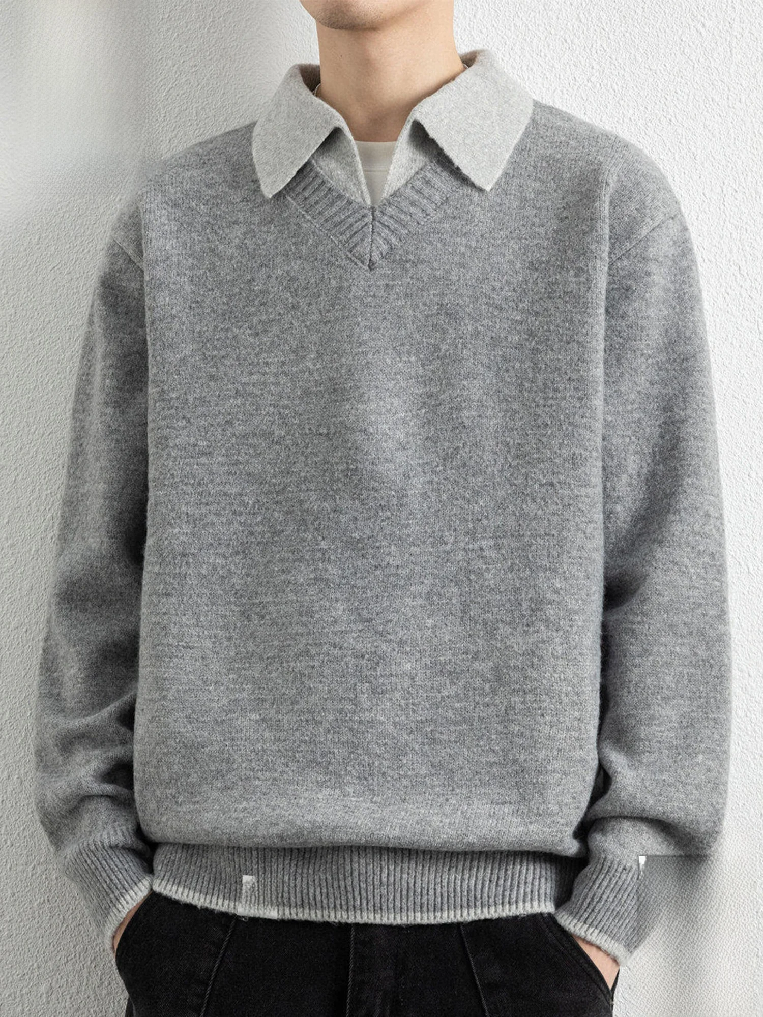 

PaulFrank American Casual Turn-down Collar Sweater Men's Loose Warm Autumnal Two-piece Fake Upper Apparel Faionable Knitted...