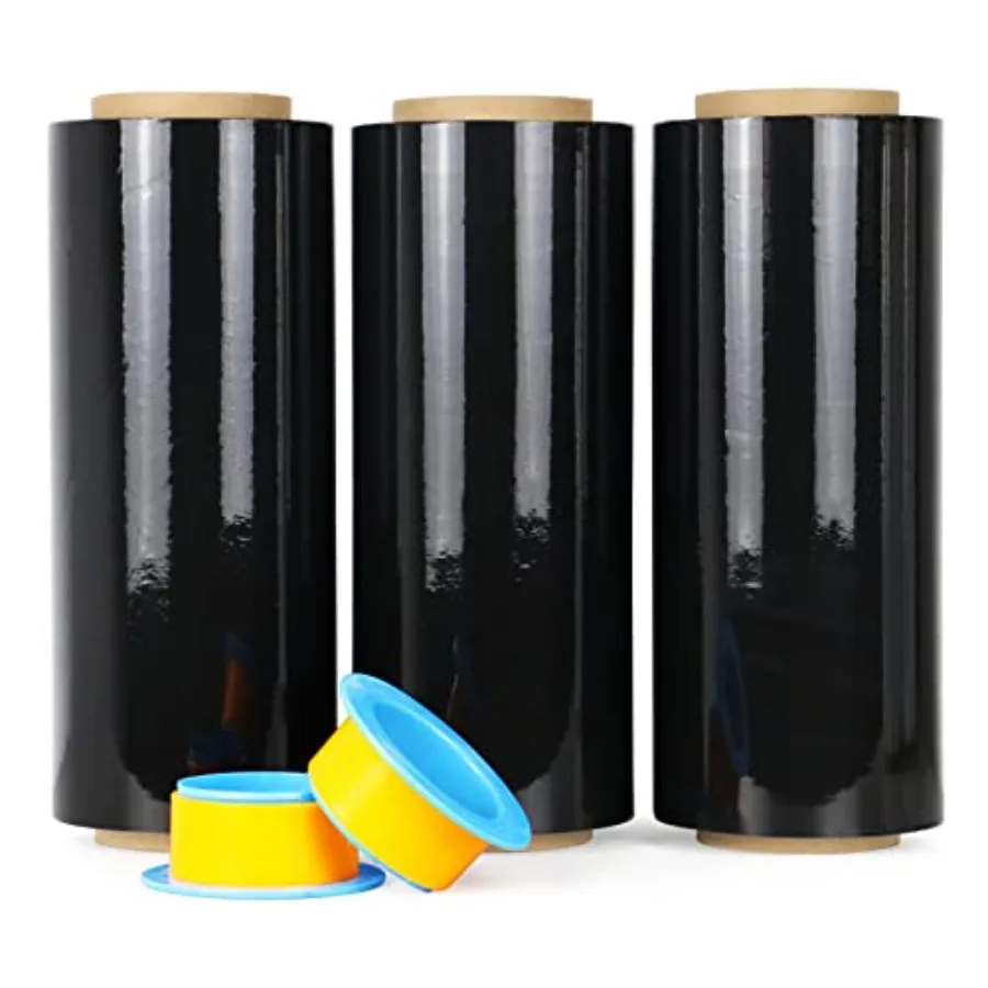 

Stretch Wrap Industrial Strength with Plastic Handle 12" x 1000 Feet 80 Gauge 3-Pack, Shrink Wrap, Self-Adhering Plastic Wrap f