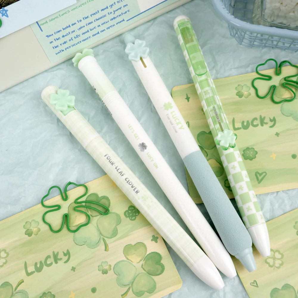 4 قطعة/المجموعة أربع أوراق البرسيم جل أقلام 0.5 مللي متر الحبر الأسود التجفيف السريع وسلس الكتابة القلم لمكتب المدرسة دراسة امتحان القرطاسية