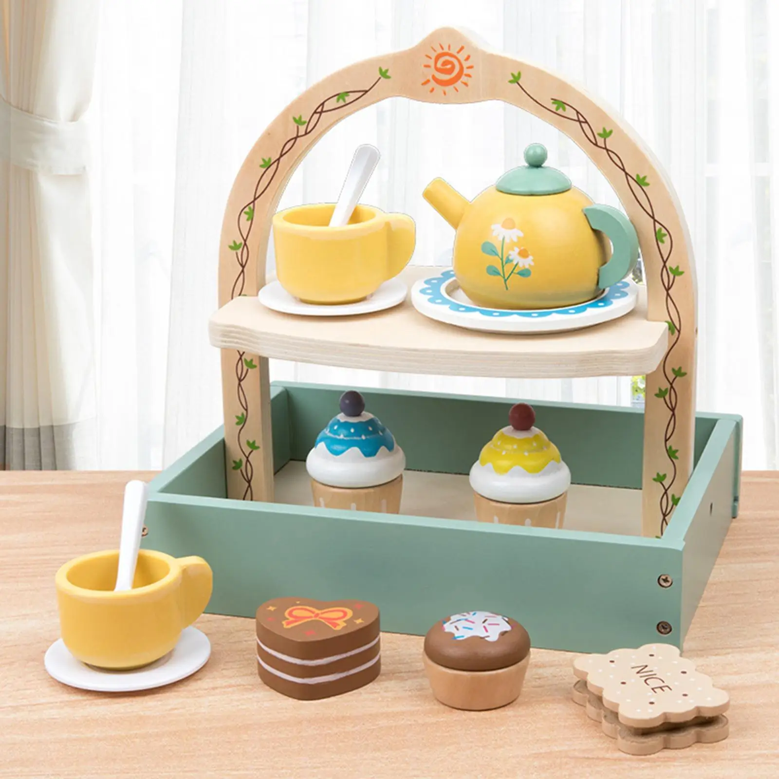 Set da tè pomeridiano Giocattolo in legno Simulazione Bambini Tea Party Toy per età 3 4 5 6 anni Bambini Piccoli Scuola materna in età prescolare