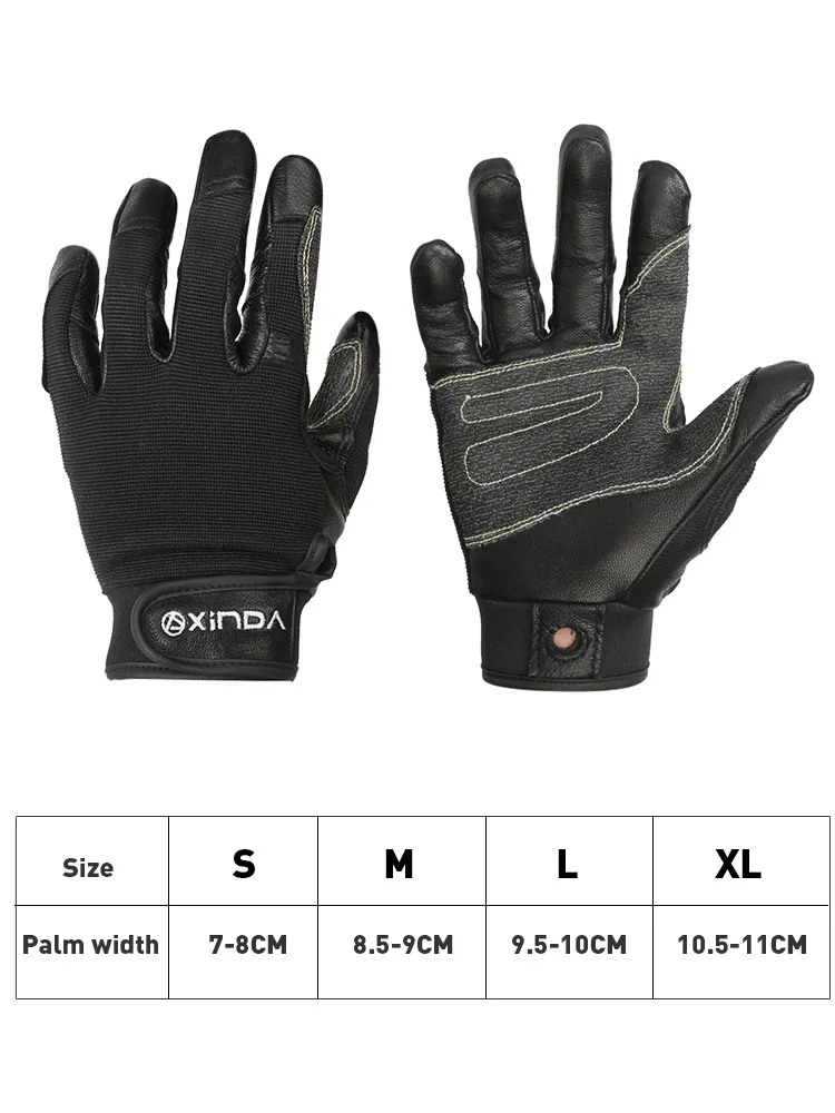 XINDA Professional Outdoor Sports Full Finger Cowhide Climbing Gloves Rock Climb Downhill Hiking Anti Slip Wear Resistant Gloves