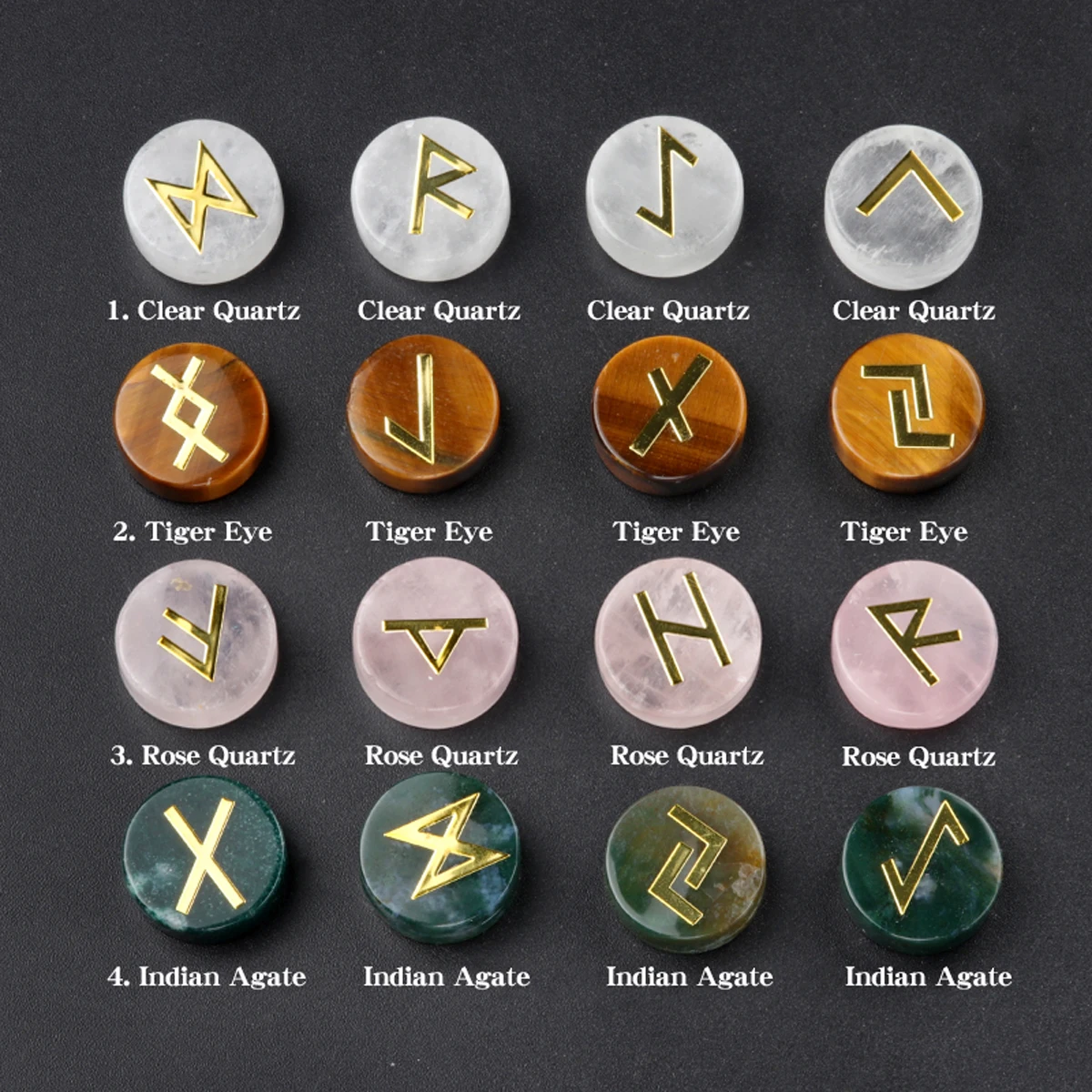25pcs/set Natural Stone Crystal Agate Lun Letter Perforated Round Plate Healing Gemstone Home Stone Decorations Ornaments