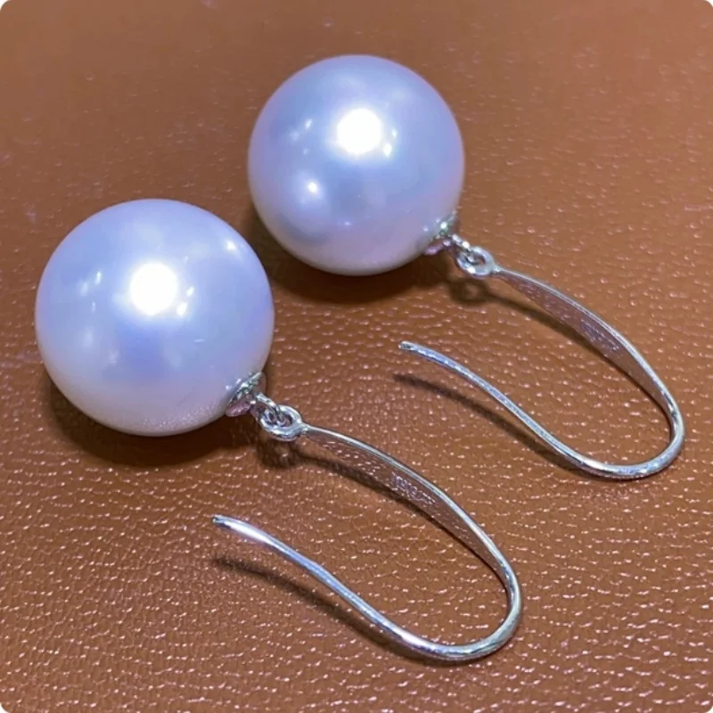 Gorgeous Oversized AAAA 11-12mm round Natural South China Sea White Pearl Earrings 18K Gold Dangle Fashion Jewelry for Women