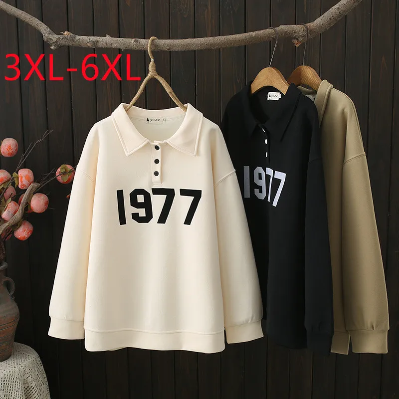 

New 2023 Ladies Autumn Winter Plus Size Tops For Women Large Size Long Sleeve V-neck Black Hoodies 3XL 4XL 5XL 6XL