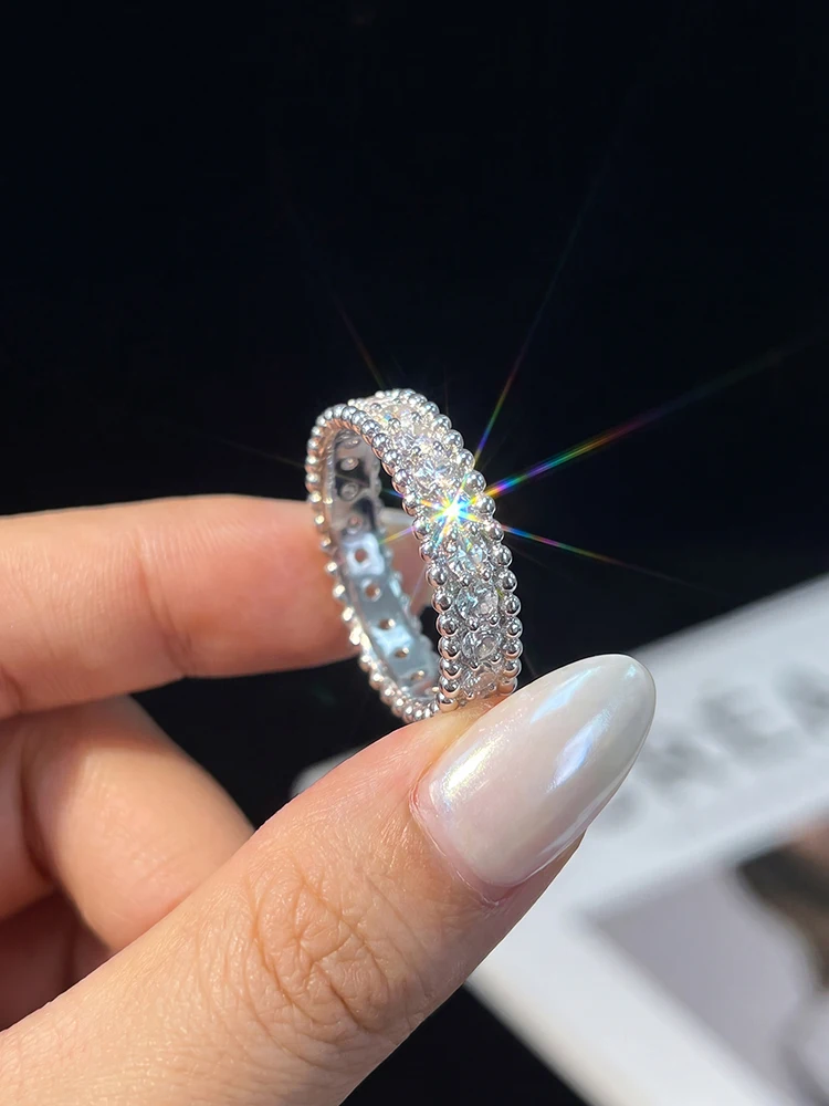 Luxury Full Real Round Moissanite Diamond Geometry Wedding Band Rings for Women Anniversary High Quality Jewelry