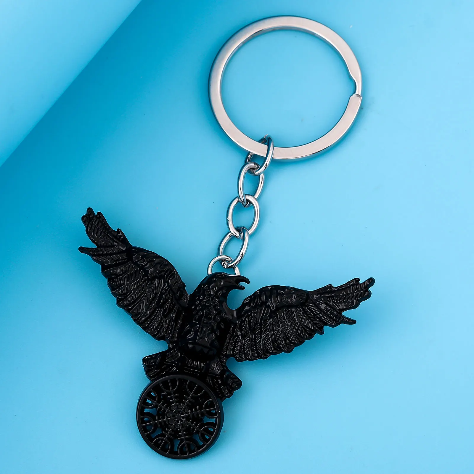 Vintage Viking Black Crow Necklace Odin Raven Compass Rune Pendant Keychain for Men Women Gothic Hairpin Hip Hop Punk Jewelry view 3