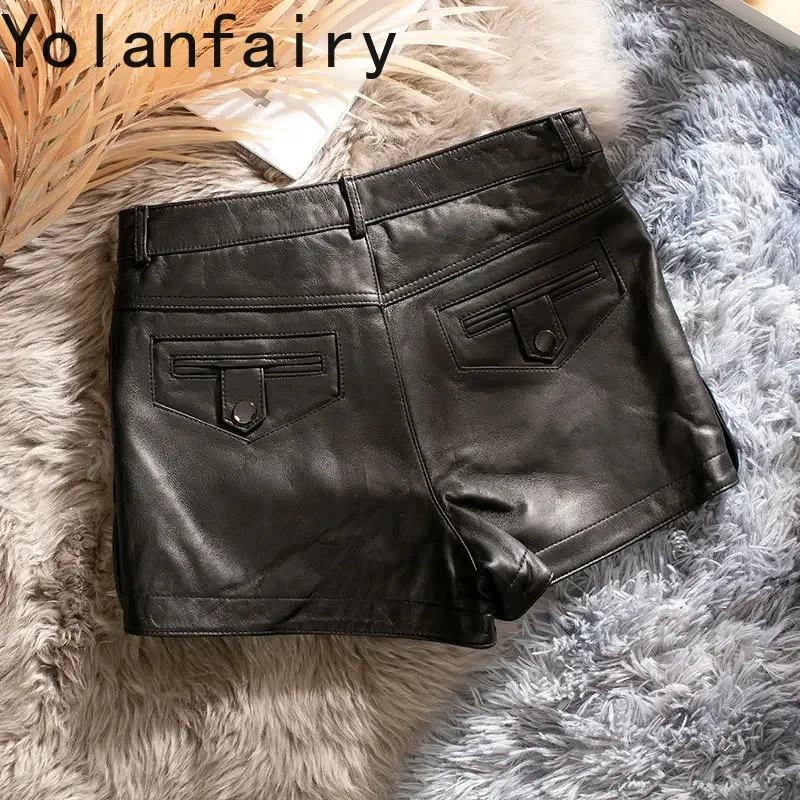 

Genuine Sheepskin Leather Shorts for Women 2024 High Waisted Shorts Womens Clothing Korean Fashion Black Shorts Femme