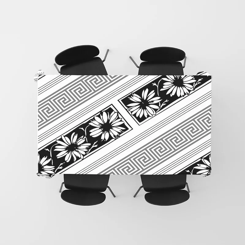 الحديثة الشمال طاولة طعام القماش أسود أبيض الأزهار تصميم هندسي ثلاثية الأبعاد مطبوعة مستطيلة البوليستر المطبخ ديكور Tablecl #5