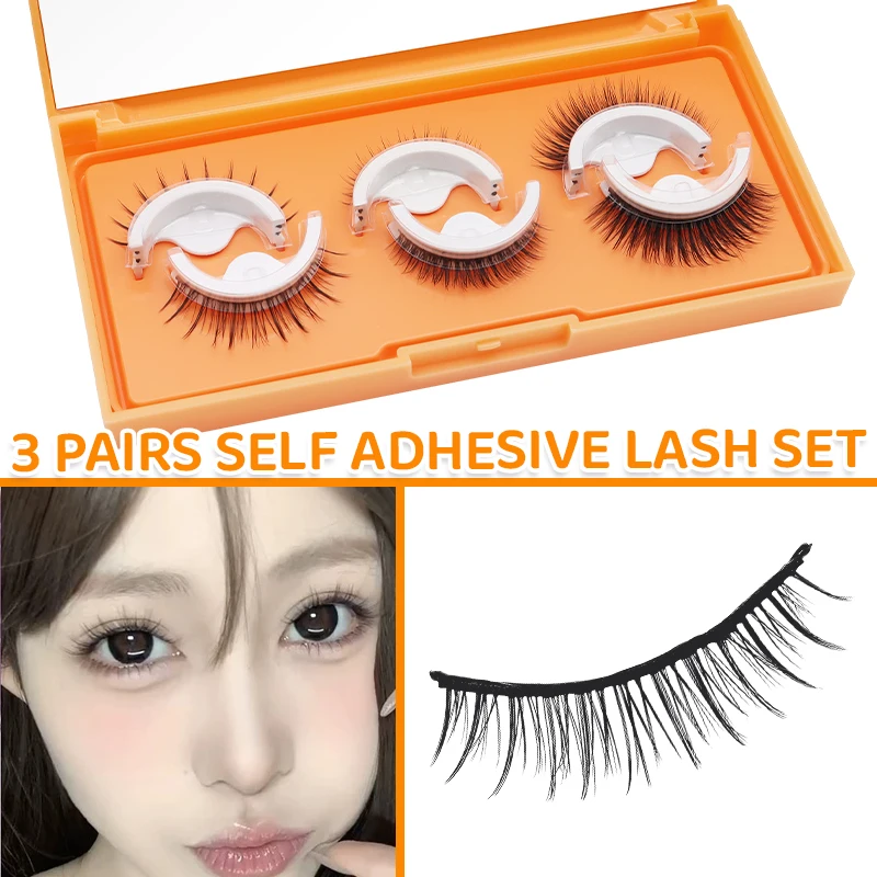 DINGSEN 3 Paar Wimpern ohne Kleber, natürliche Wimpern, wiederverwendbare Wimpern, selbstklebende Wimpern, Set, Manga-Wimpern, Make-up-Set – Detail 7