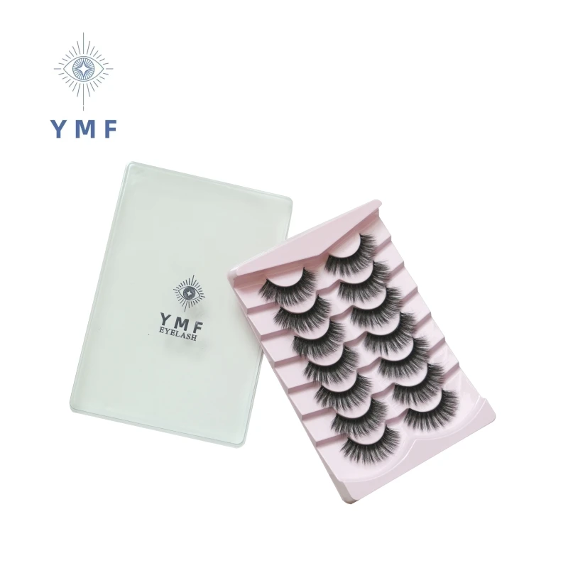 New 7 Pairs Lashes Manga Lashes 6D Clear Band Lashes Natural Look Wispy Mink Eyelashes Fluffy Cat Eye Lashes Pack Fake Eyelashes