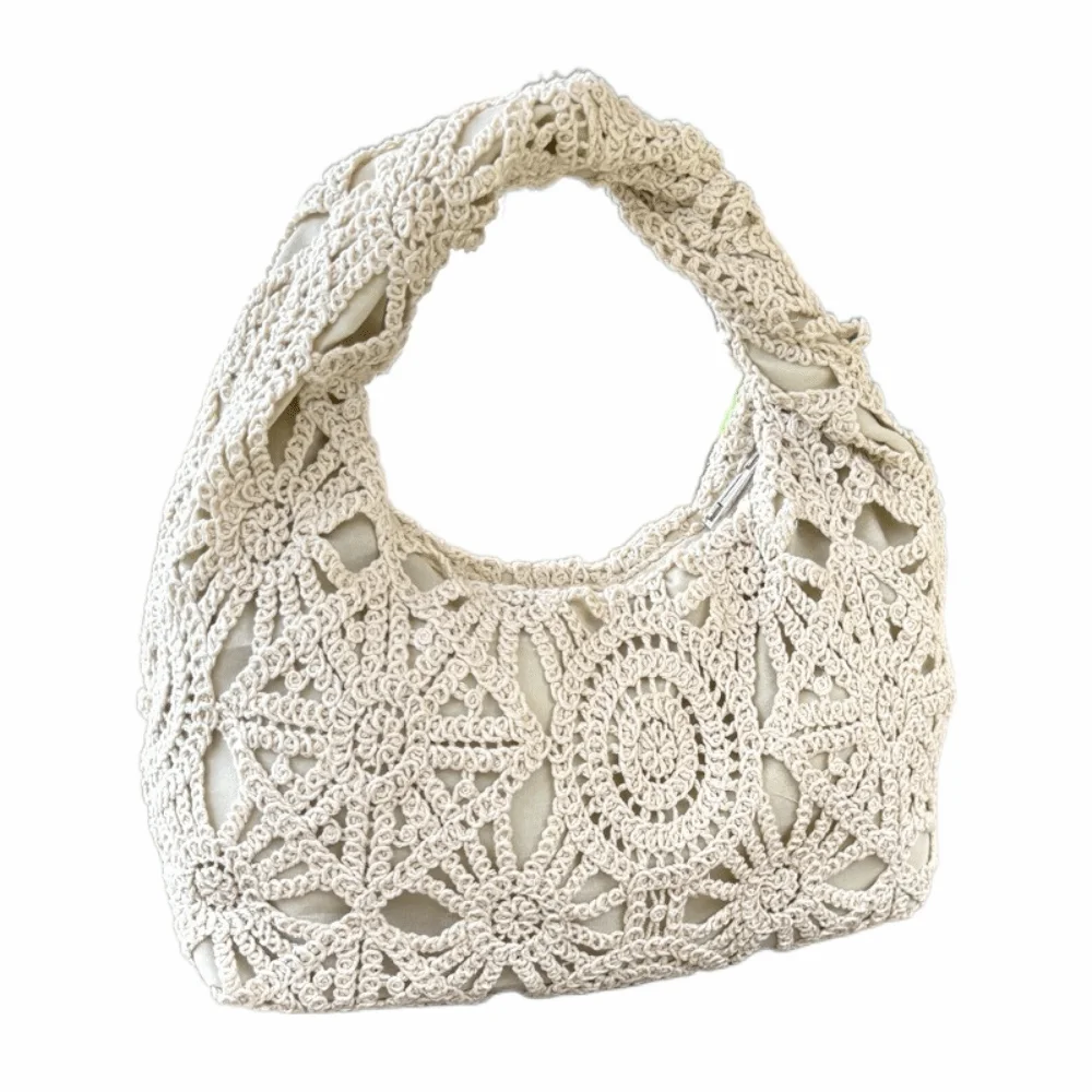 

New 10.6inch Tote Bags Woven Lace Hollow Beach Handbags Handmade Crochet Top-Handle Bags Summer