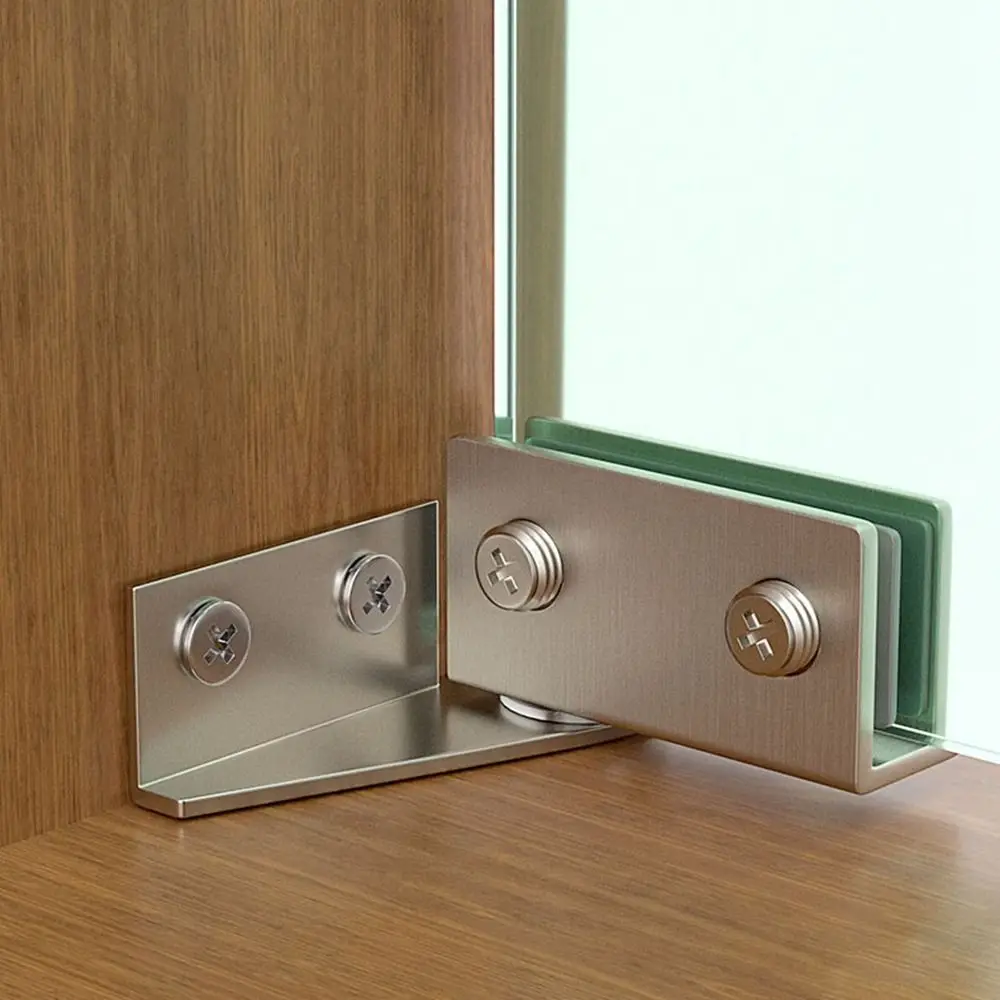 2PCS Zinc Alloy Glass Door Hinge Hardware Side Mounted Frameless Clamp Self-closing No Drilling Cabinet Door Hinge Glass Cabinet