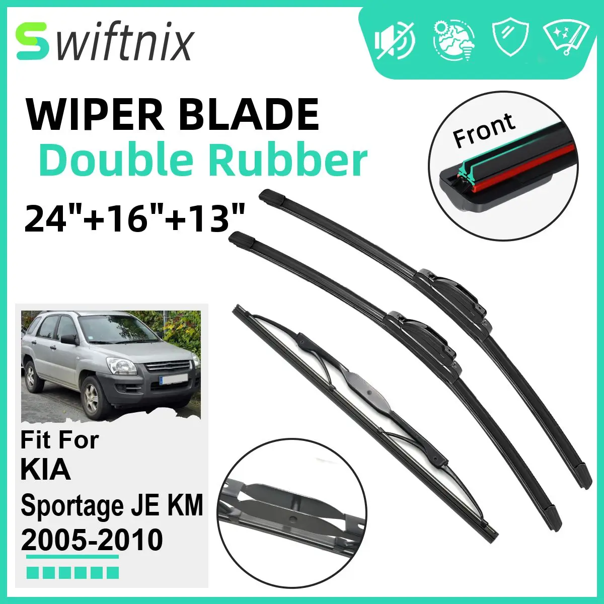 

Двойные резиновые автомобильные дворники для KIA Sportage JE KM 2005-2010, стеклоочистители, резиновые автомобильные аксессуары 2007 2008 2009 2010